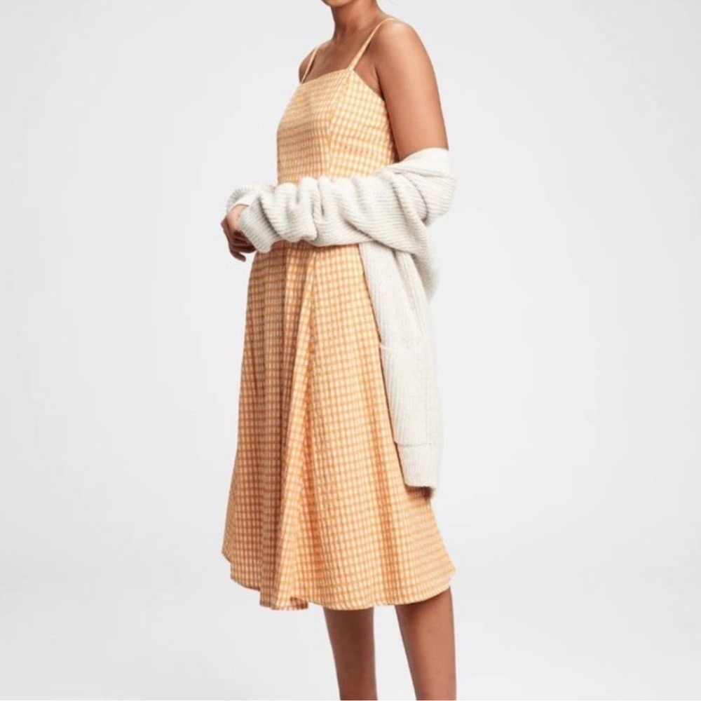 Gap Orange Gingham Plaid Midi Dress Smocked Back Adjustable Straps Size 4